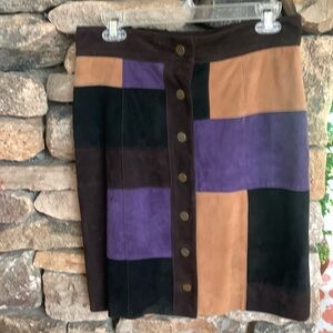 WORTH genuine Leather vintage patch Skirt geometric patchwork squares 8 💜🤎 boho
